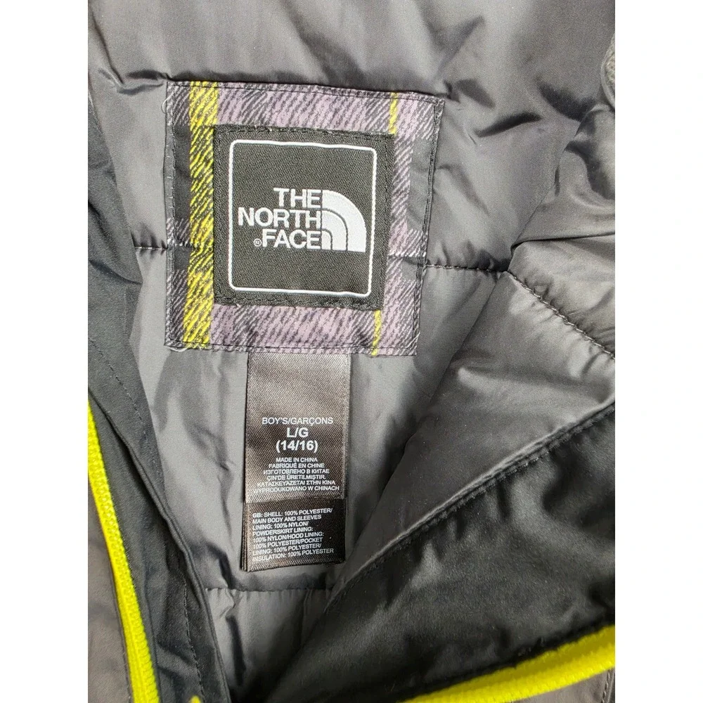 The North Face Puffer Jacket Boys L 14/16 Black Grey Hooded Insulated CN09